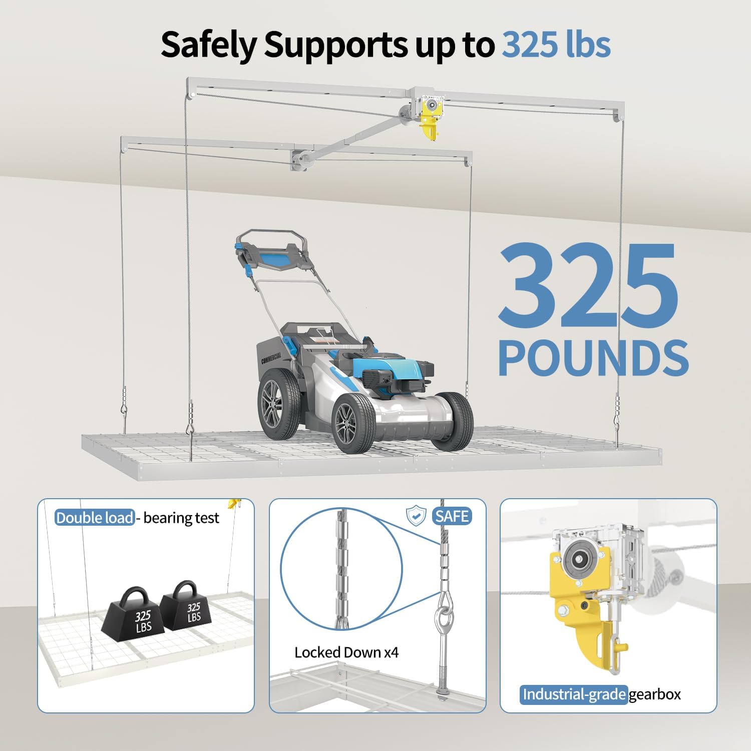 Overhead Garage Storage Rack – 4x8 FT Garage Ceiling Storage Racks with Safety Lock, Heavy-Duty Ceiling Mounted Lift System and Storage Organizer, Ideal for Maximizing Overhead Space, 325 lbs Capacity - Image 4