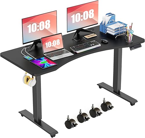farexon Escritorio eléctrico de pie de altura ajustable, escritorio de computadora de 47 x 24 pulgadas con 4 alturas preestablecidas, estructura de