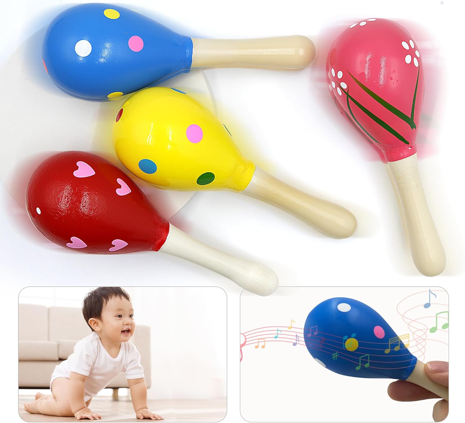 20 Pcs Mini Fiesta Maracas for Kids Wooden Shakers Musical Instrument for Baby Toddlers Children Educational Music Toys Noisemakers