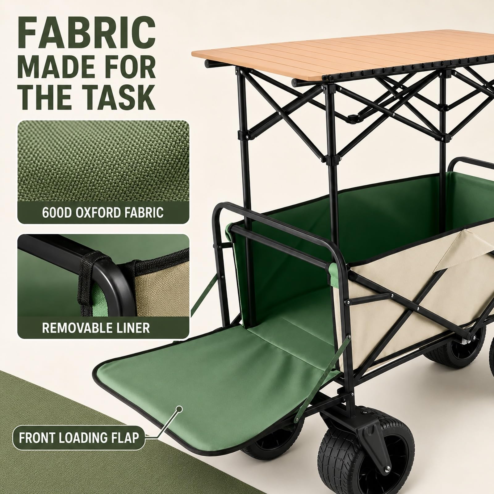Foldable Utility Wagon with Tabletop Heavy Duty Camping Cart
