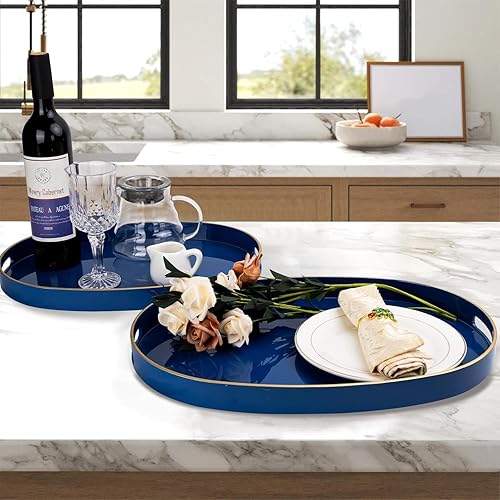 Miniatura 96 de MAONAME Bandeja decorativa, bandeja negra con asas, bandejas de mesa auxiliar, bandejas cuadradas de plástico para otomana, baño, cocina, 13 x 13 x