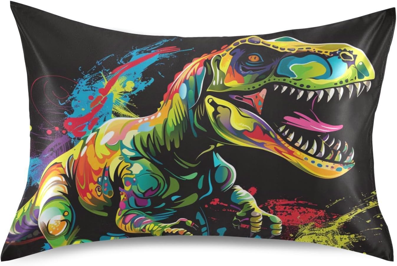 T-rex Dinosaur Tyrannosaurus Watercolor Satin Pillowcase Soft Silky Pillow Cases Anti-Wrinkle with Envelop Closure Standard Size 26 x 20 Inches