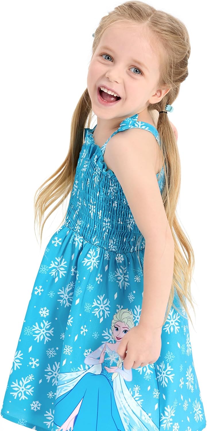 Disney Princess Frozen Elsa Minnie Stitch Toddler Girl Dress Bow Tie Straps Smocked Summer Outfit Birthday Party Clothes 2-9Y - Image 4