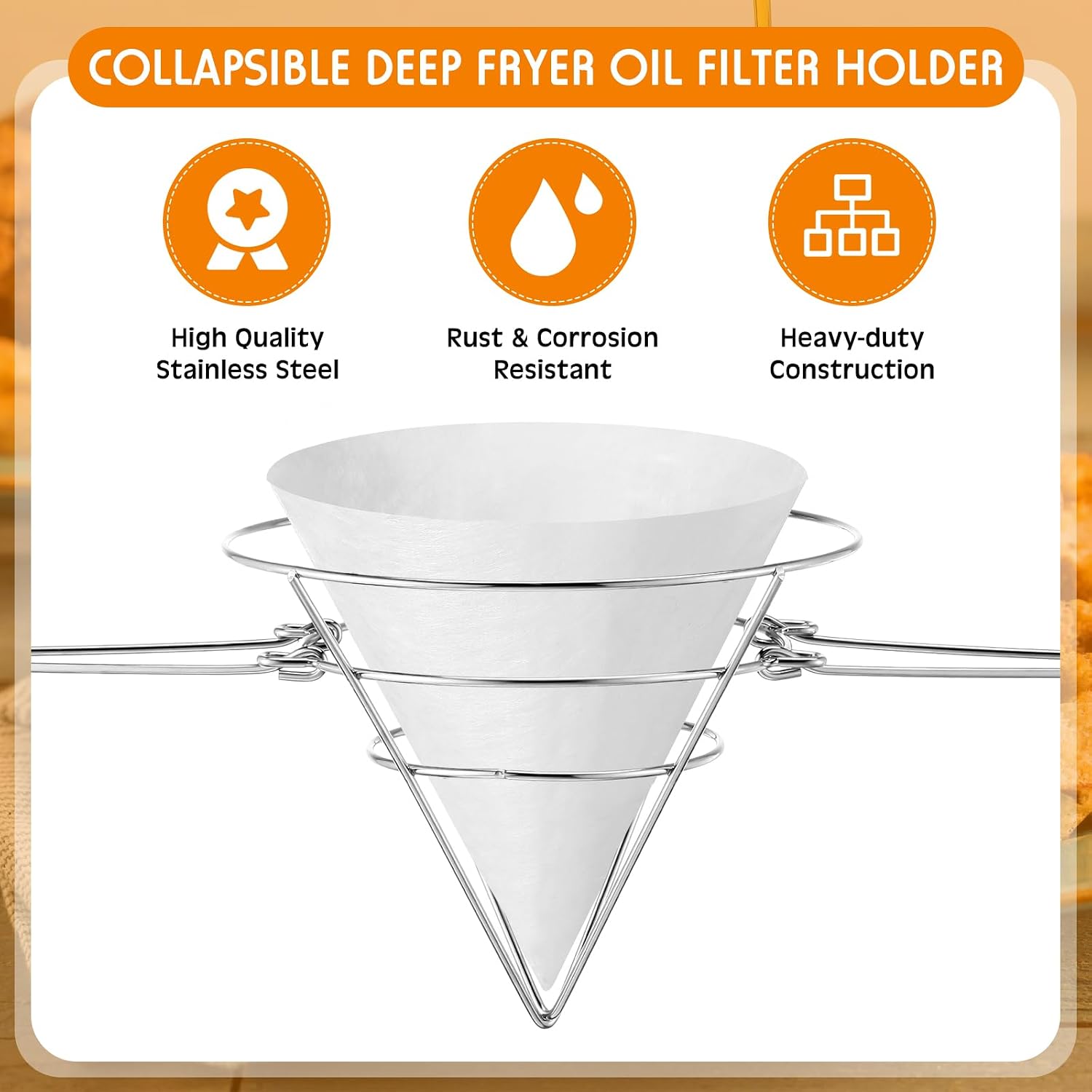 Teenyyou 9 Inch Deep Fryer Oil Filter Stand with 80 Pack Non-woven Cooking Grease Filters Deep Fryer Oil Filter Cone Holder Stand for Cooking Filters Cones