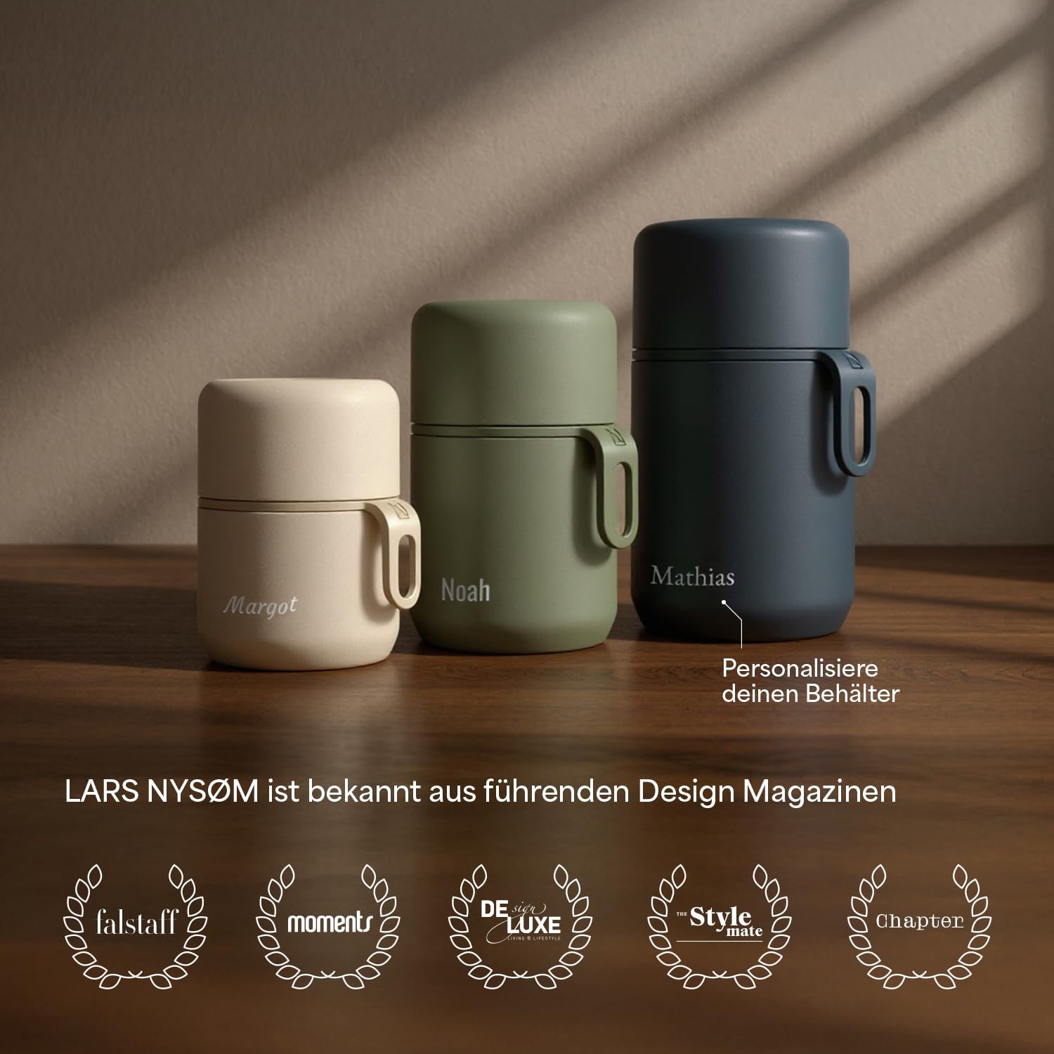 LARS NYSØM Personalisierter Thermobehälter für Essen aus Edelstahl mit Isolierbehälter & Vakuum Speisebehälter mit Gravur - als Geschenk-Idee mit Namen für Männer und Frauen (Sage Green, 700ml)