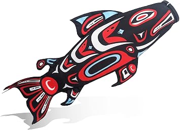 Madrona Brands Totem Salmon Fish Windsock for Outside | Durable Decorative Wind Sock Flag | Yard, Garden, Boat, Dock | 40 Inch
