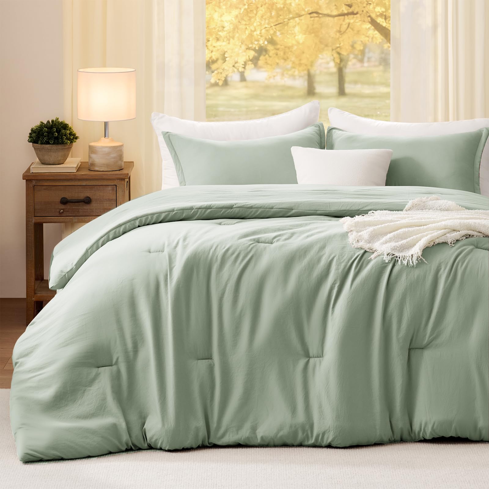 Oversized Queen Comforter Sets Sagegreen,3PCS Soft Lightweight Breathable Bedding Comforter Sets for All Season, Queen XL(98''×98'' Comforter & 2 Pillowcases)