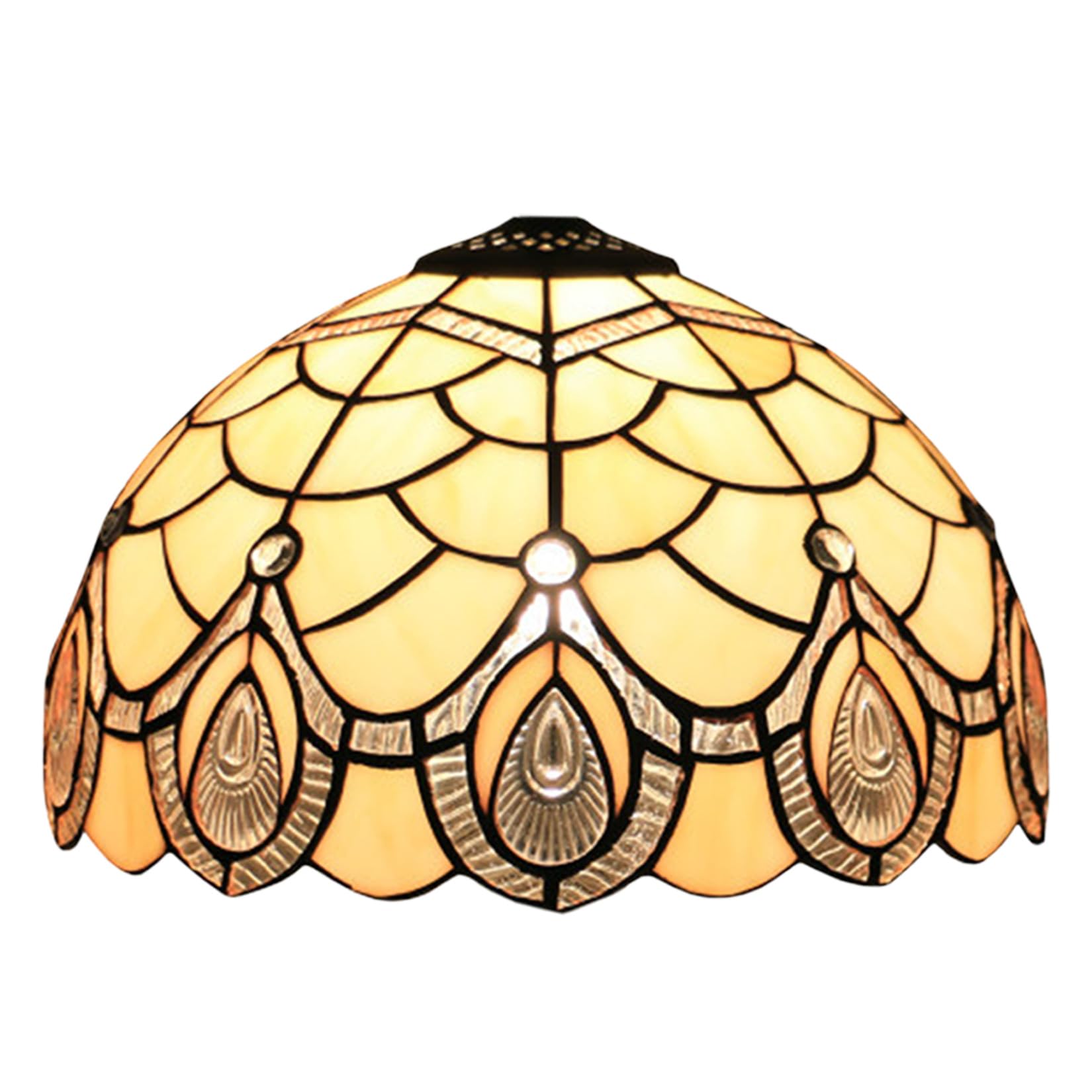 Lampenschirm Ersatz 12" Creme Bernstein Buntglas Lampenschirme nur mit Kappe klar Pfau Perlen Weinlese-Licht Abdeckung fit für Tischlampe Pendelleuchte Deckenleuchte Haus Dekoration