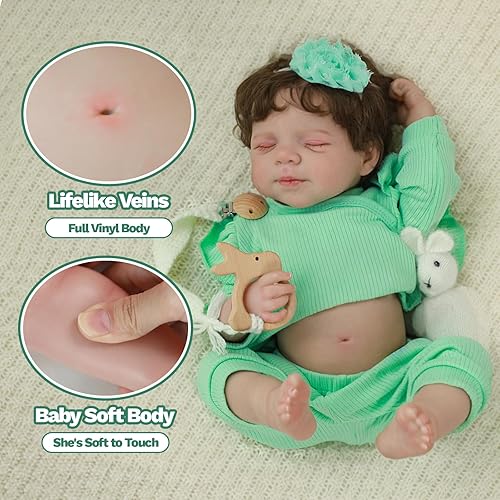 Miniatura 5 de SCOM Reborn Baby Dolls Girl 18 Inch – Full Body Silicone, Realistic Sleeping Newborn, Poseable & Washable, Hand-Rooted Hair, with Accessories, Gift