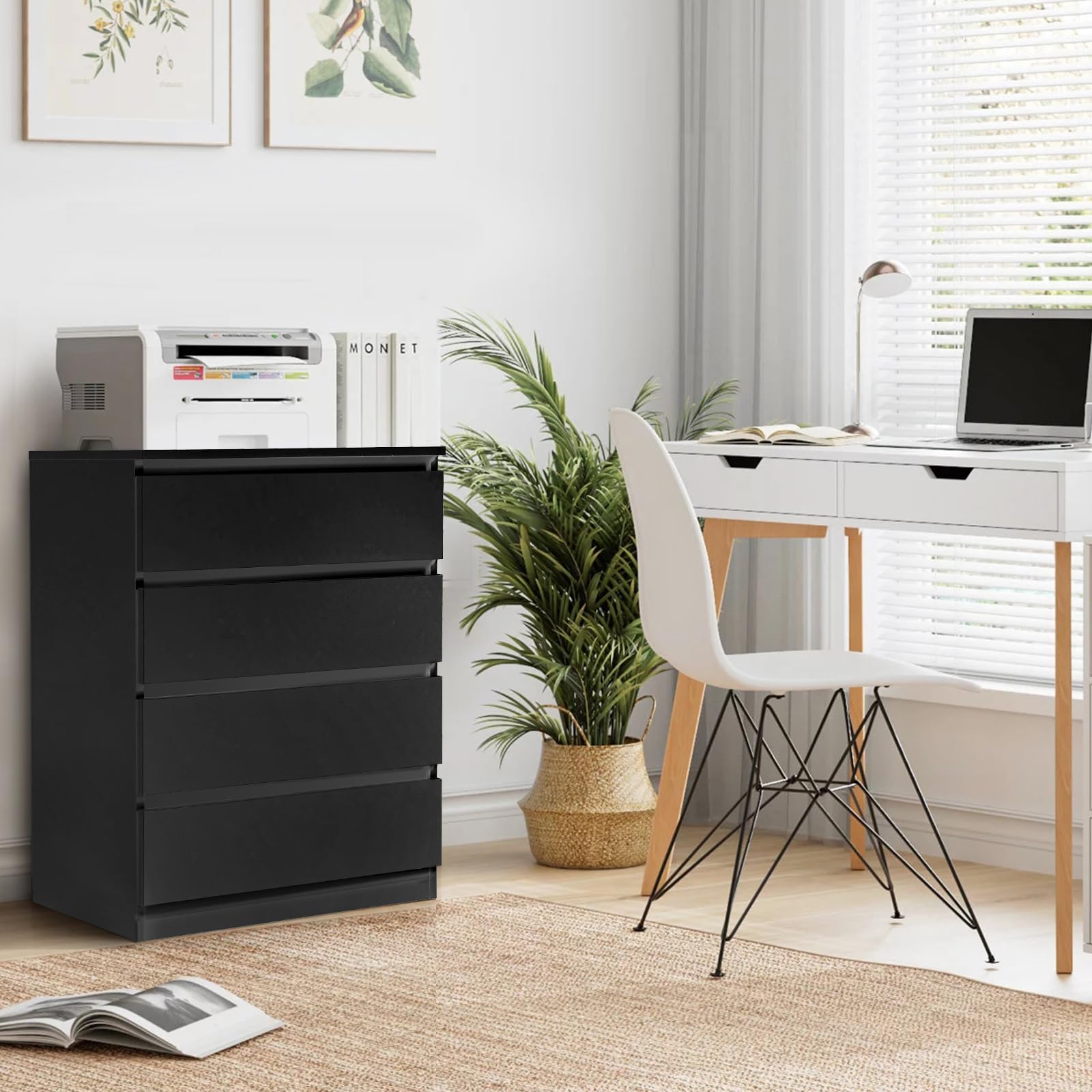LEADZM Kommode Schlafzimmer Kommode mit 4 Schubladen, Schwarz