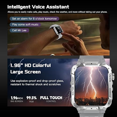 Miniatura 8 de Reloj inteligente militar para responderhacer llamadas de 1.96 pulgadas, rastreador de actividad IP68, impermeable, para deportes al aire libre,