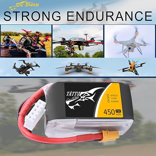 Miniatura 5 de Tattu Batería LiPo de 14.8V 450mAh 75C 4S con enchufe XT30 para multirotor FPV 150 tamaño