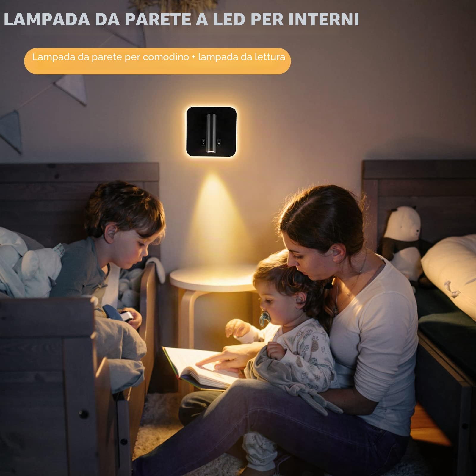 Applique da Parete da Lettura sul Comodino 3W + 9W 3000K, Lampada da Parete a LED con Porta di Ricarica USB e Interruttore, Faretto Regolabile per Camera da Letto Scale Salotti Hotel(quadrato 2 nero)
