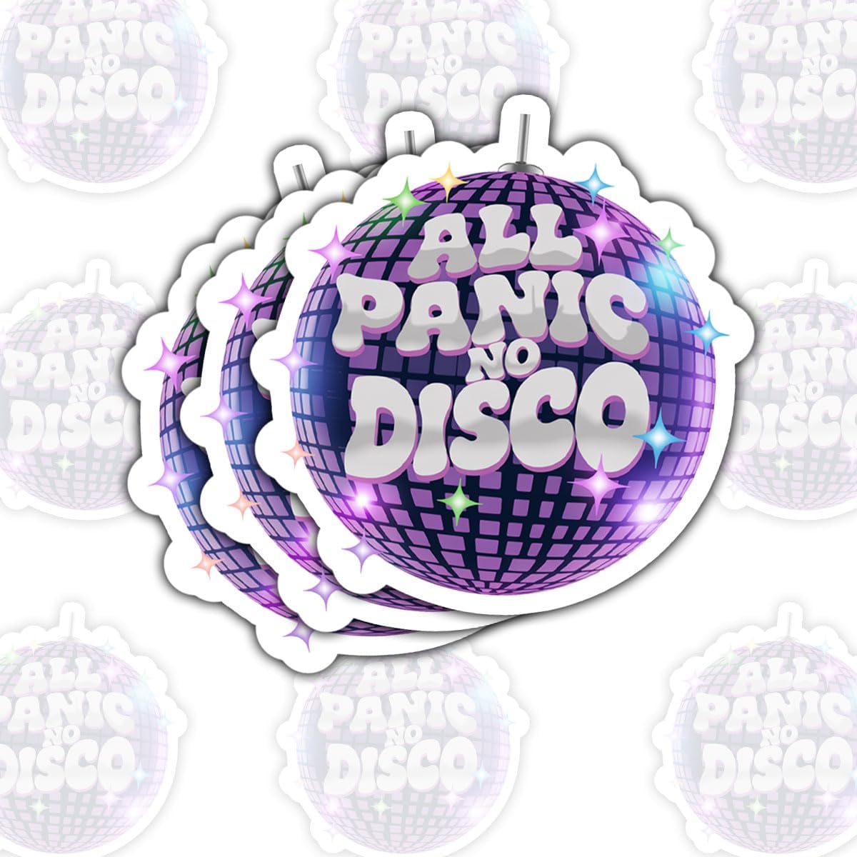 3 Pcs All Panic No Disco Sticker – Funny Anxious Humor Vinyl Decal Waterproof for Laptop, Water Bottle, Notebook, Journal – Gift for Overthinkers, Students, Introverts – 3 Inch