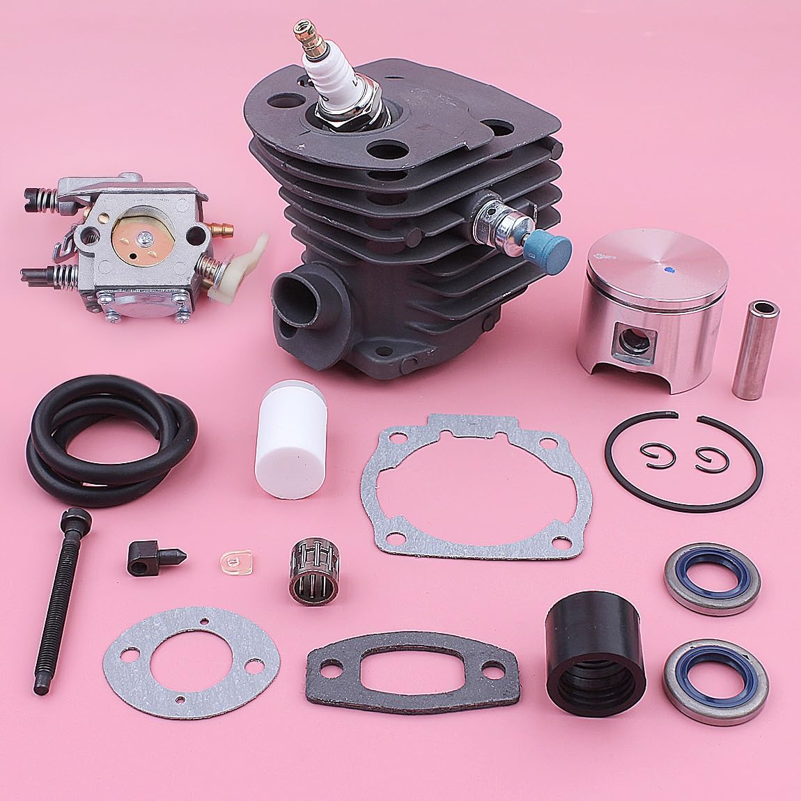 Carburador de pistón de Cilindro, for Husqvarna 55 51, válvula de descompresión, Tubo de Entrada, Sello de Aceite, Kit de línea de Combustible 503609171 505275719 Pistón de Cilindro de jardín