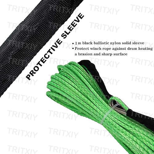 Miniatura 3 de Cuerda de cabrestante sintética de 14 pulgadas x 50 pies, 7700 libras con funda protectora negra para ATV, UTV, SUV, cable de línea de cabrestantes