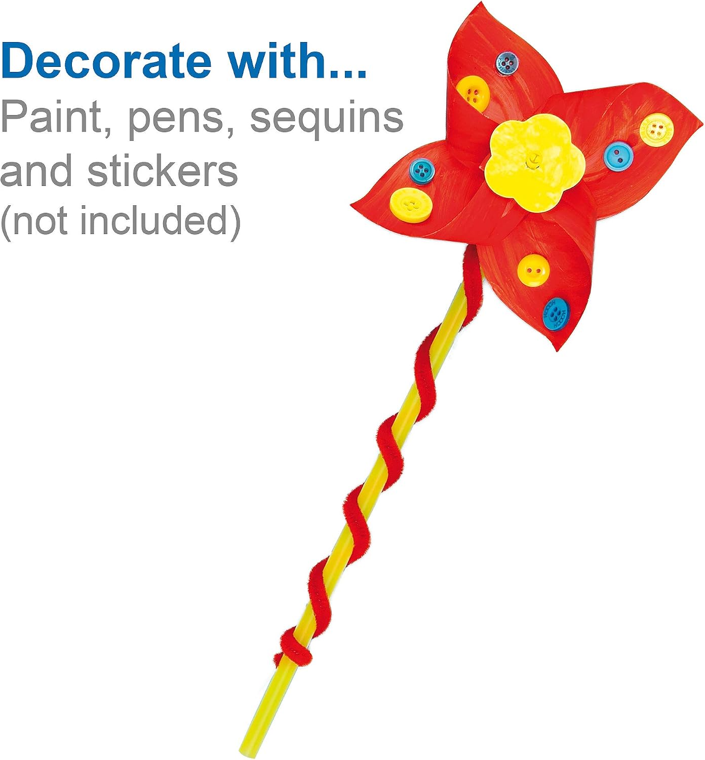 Baker Ross E1302 Make Your Own Windmill Kits - Pack of 8, Kit for Kids to Decorate and Personalise, Ideal for School Work, Home Crafting, Craft Group Activities, White