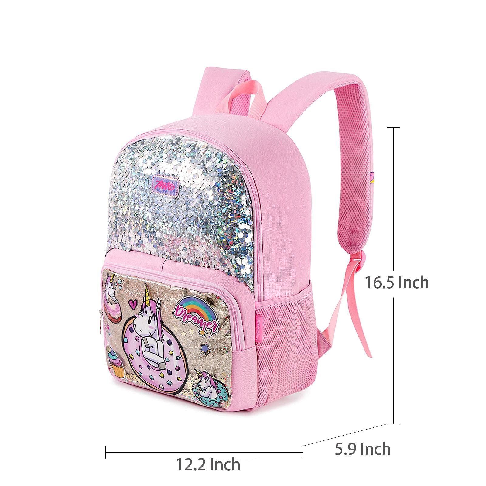Zaino per Bambini Zaino della Scuola per Ragazze Unicorn Glitter Paillettes Paillettes Bookbag Carino Borsa da Satchel 16 Pollici