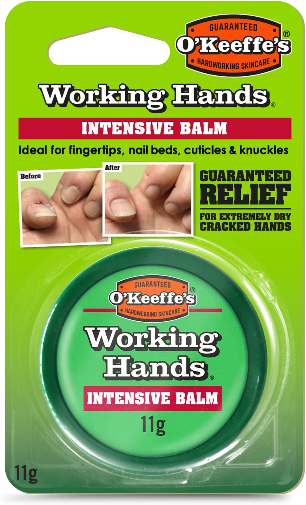 O'Keeffe's Working Hands Intensive Balm, 11g -Conditioning Hand Balm for Extremely Dry, Cracked Hands | Ideal for Fingertips, Nail Beds, Cuticles & Knuckles, Pack of 1, Unscented