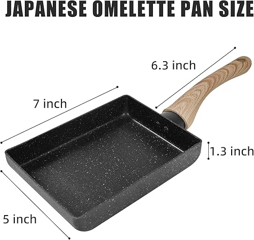 Miniatura 2 de Sartén para tortilla japonesa con tapa, bandeja cuadrada para huevos japoneses, sartén rectangular para tamago con espátula y cepillo de aceite, 7 x