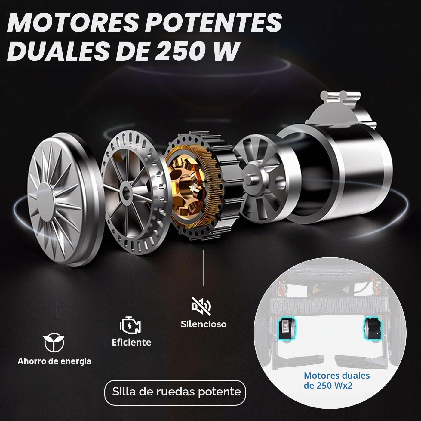 Silla de ruedas eléctrica de 40 cm con rueda delantera grande para adultos, 50 cm de ancho de asiento para todo terreno, silla de ruedas motorizada plegable de 500 W, 150 kg, control trasero incluido
