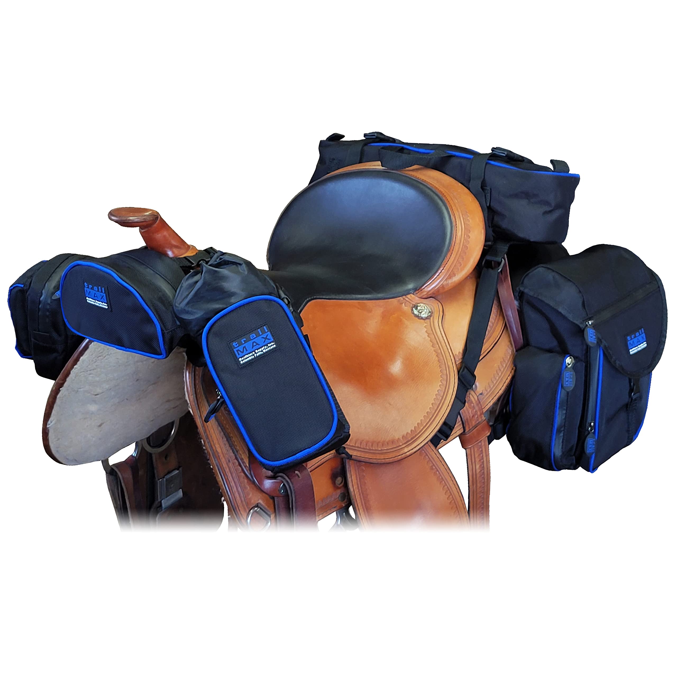 Sacs De Selle Pour Cheval De Type Clandestin - Bleu, Avec Deux Porte-bouteilles Et Plusieurs Poches - Marque Stowaway - Occasion