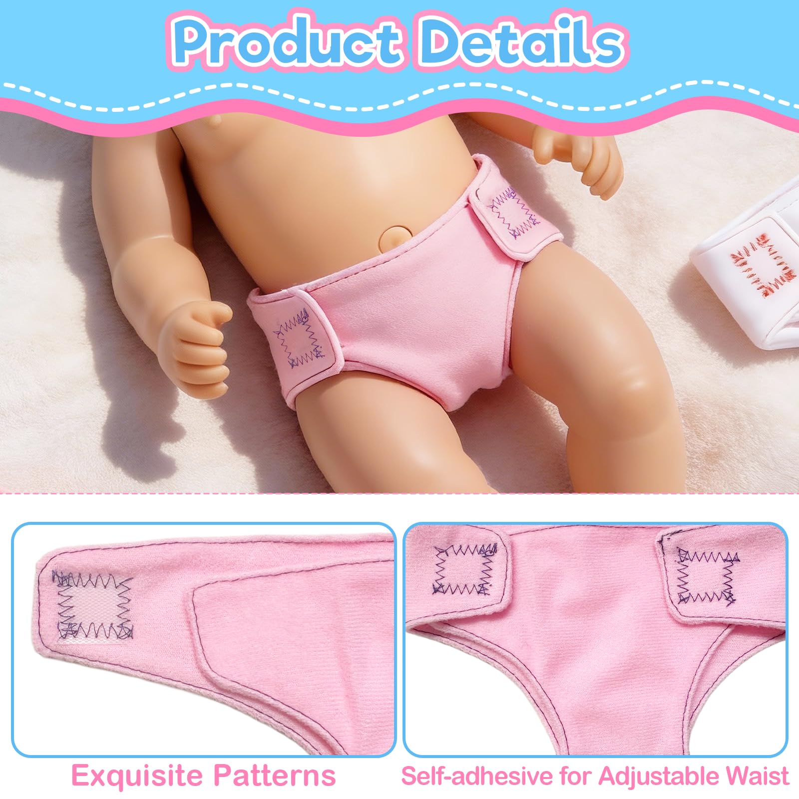 YAEGIMHT Doll Nappies + Doll Socks Set, 8 Pcs Baby Doll Accessories for 12-18" Doll - Image 4