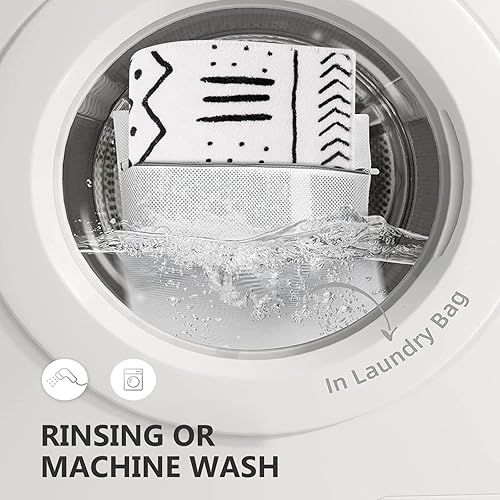 Miniatura 4 de Lukinbox Alfombras de baño blancas y negras, alfombras de baño bohemias antideslizantes para baño, pequeñas alfombras de baño tribales geométricas,