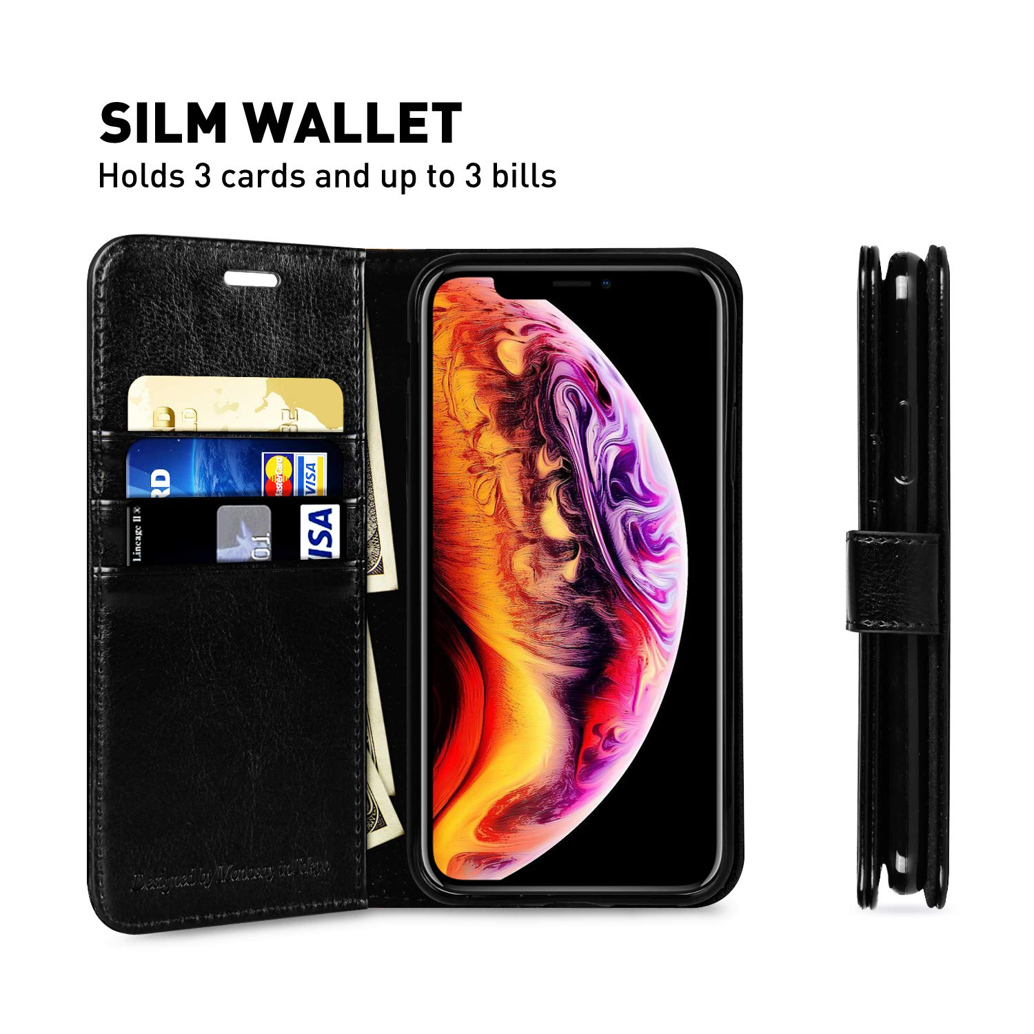 MONASAY Custodia iPhone 11 6,1 Pollici, Cover iPhone 11, Custodia in Pelle Magnetica Libro Flip Antiurto Portafoglio [Supporto Stand][Pellicola Protettiva Gratuita] con Porta Carte, Borgogna