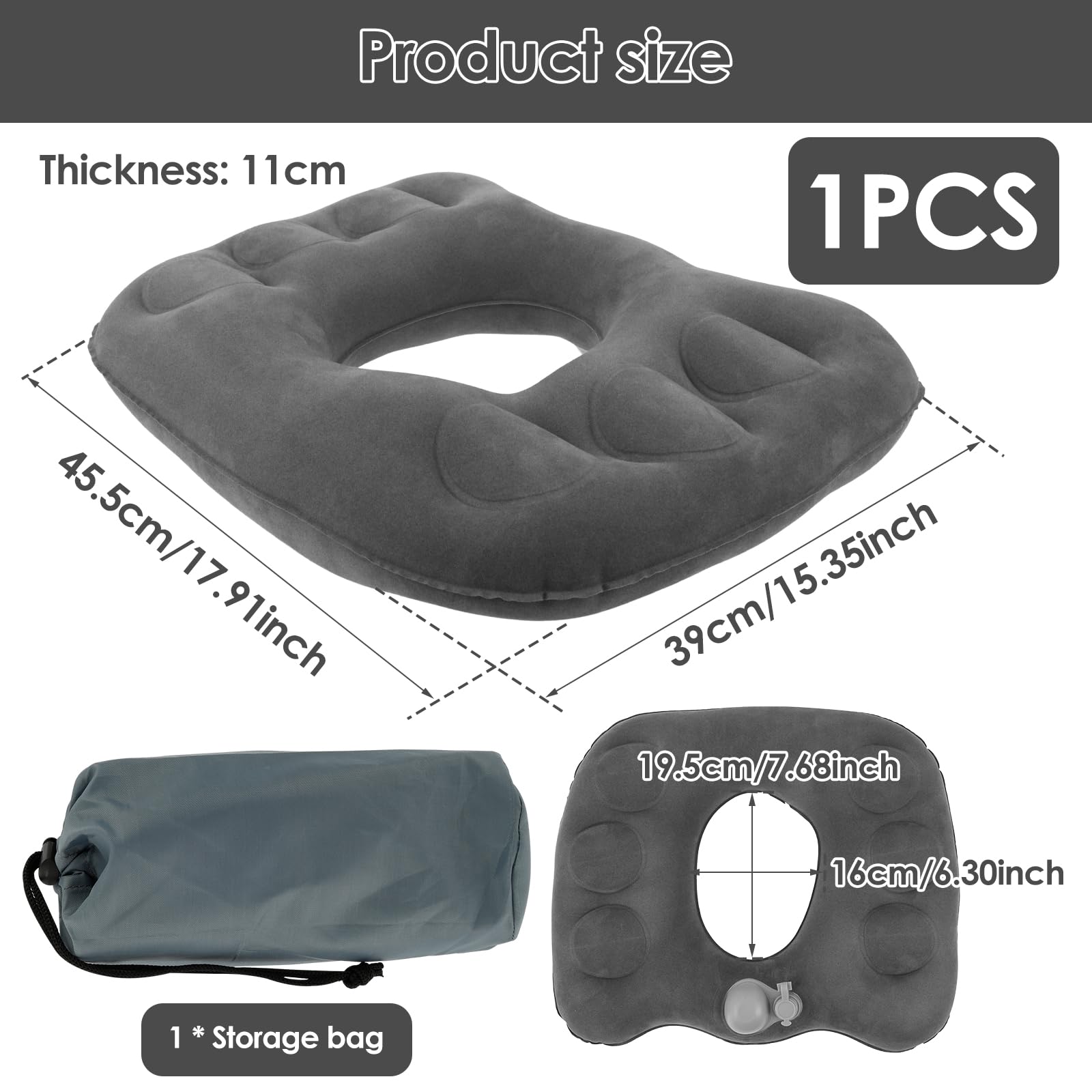PTMTFYL Inflatable Donut Seat Cushion, Hemorrhoid Pillow for Hemorrhoid, Tailbone Pain, Bed Sore (Grey)