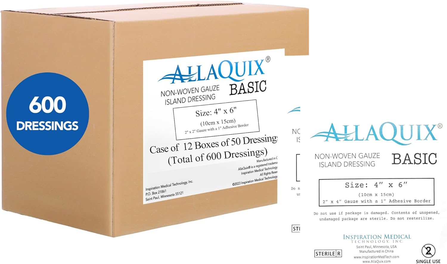 Bulk Island Dressing 4" x 6" Case of 12 (600 Count) Sterile Non-Woven Adhesive Bordered Gauze Pads, Individually Wrapped, Latex-Free | for Clinics, Medical Supplies, First Aid, and Schools