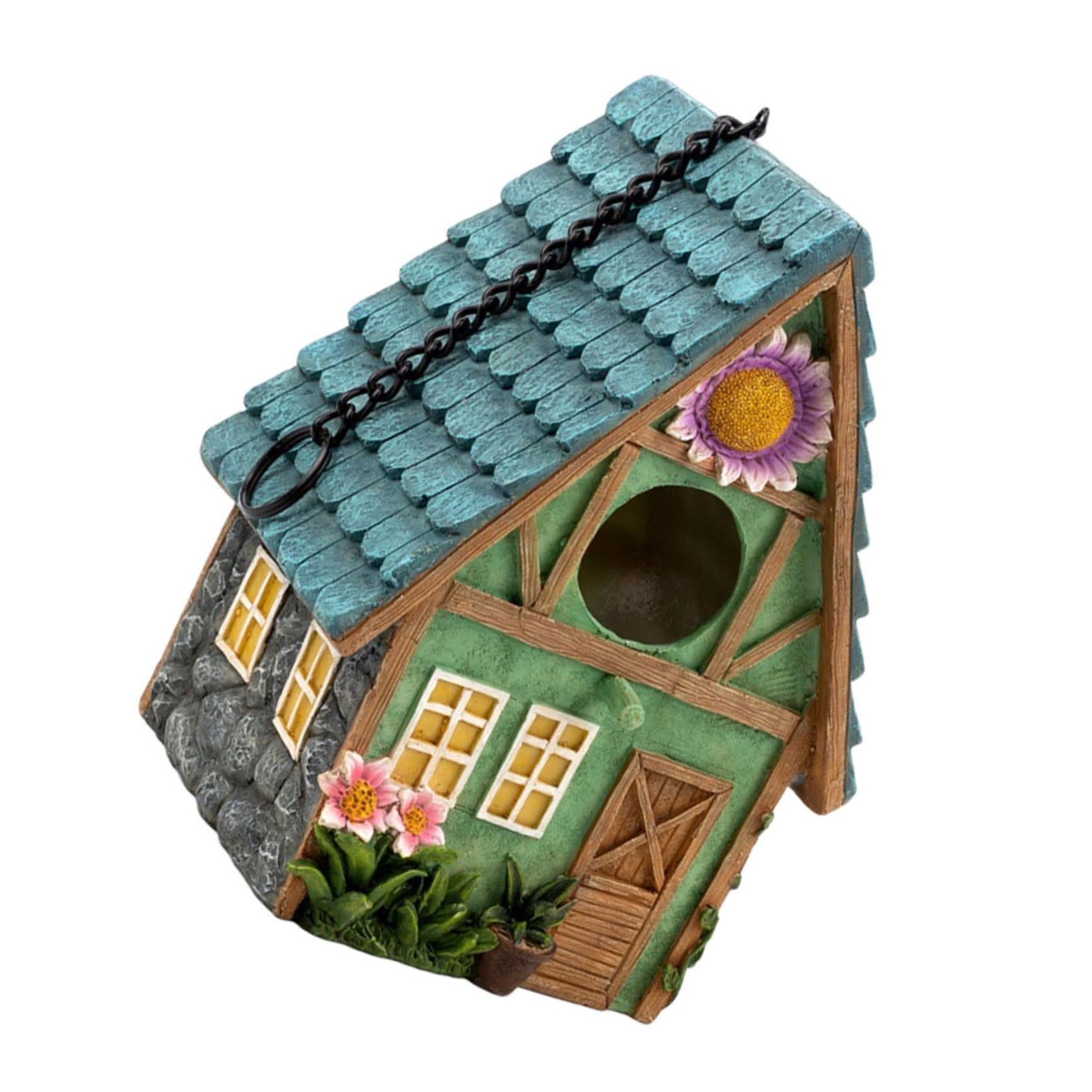 DOITOOL Casita de Pájaros Exterior de Resina Estilo Rústico, Refugio Cálido y Ventilado para Aves, Decoración Natural para Jardín y Patio