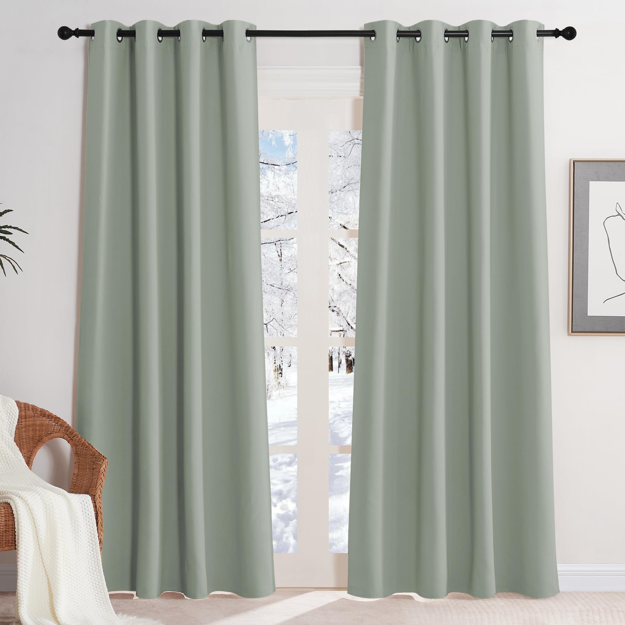 KGORGE Cortinas Salon Modernas 2 Piezas Cortinas Opacas Cortinas Termicas Aislantes Frio y Calor Cortinas Dormitorio Matrimonio Cortinas de Casa con Ojales, 140x220cm, Verde Salvia