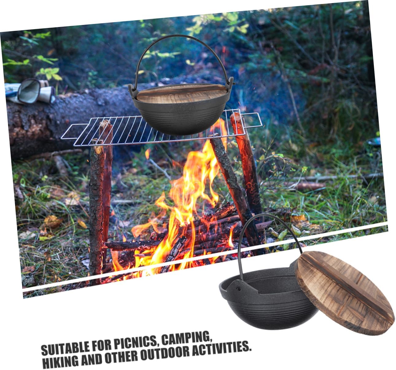 Japanese Cast Iron Hanging Pot Outdoor Cooking Pot for Camping Sukiyaki Stove