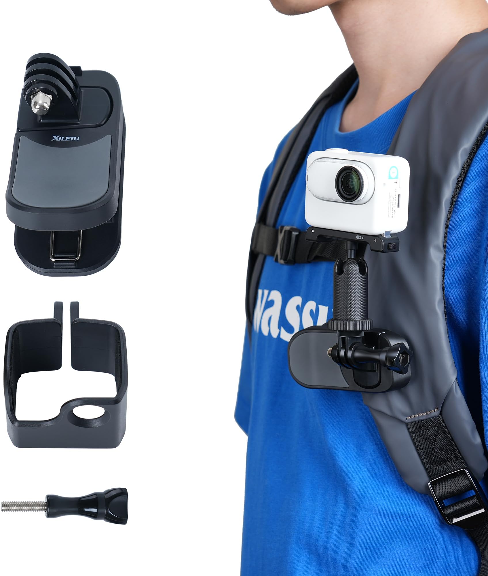 RCstyle OSMO Pocket 3 Backpack Clip Mount Shoulder Strap Accessories Fit for DJI OSMO Pocket/Action Cameras/Gopro/Insta360 Go 3/3S with Magnetic Base