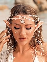 Vista 5 de Aukmla Cadena de cabeza bohemia con orejas de elfo de hada, borla y borla, cadenas para el cabello, joyería para disfraz de Halloween, festival