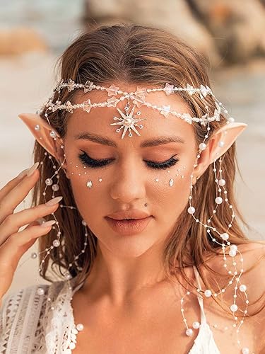 Miniatura 5 de Aukmla Cadena de cabeza bohemia con orejas de elfo de hada, borla y borla, cadenas para el cabello, joyería para disfraz de Halloween, festival,