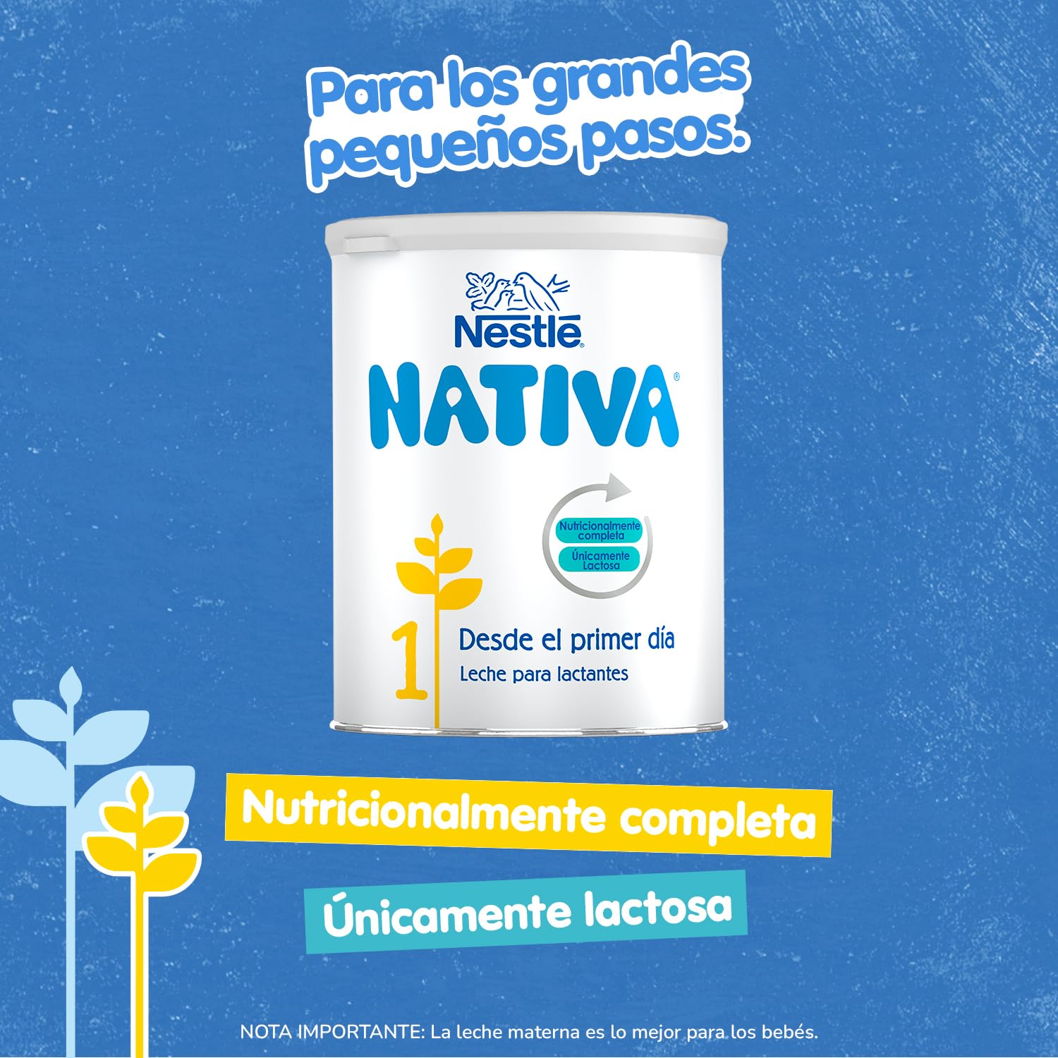 Nestlé NATIVA 1 Leche para bebés de 0 a 6 meses en polvo, fórmula para lactantes. Pack de 6 botes de 800g (4800g en total)