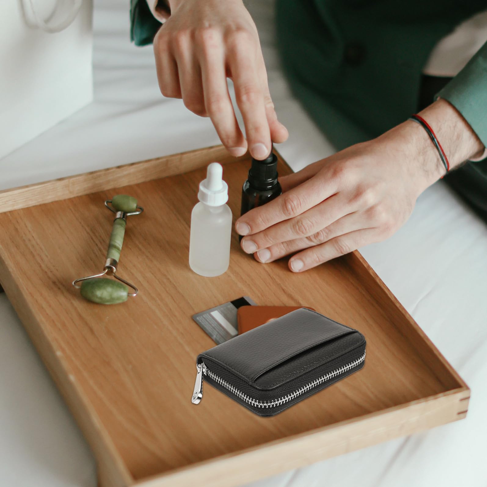 GALPADA 2 Pz titolare della carta portafoglio di carte portafoglio portatile tasca portamonete uffizi bustine carte portafoglio in pelle di vacchetta tarjeteros de mujer Pelle bovina Black