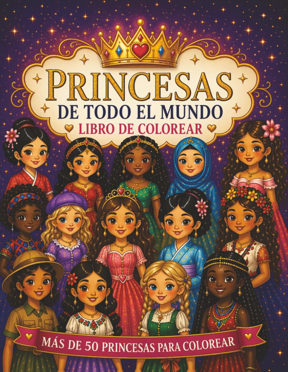 Princesas de Todo el Mundo: Libro de Colorear: Más de 50 Princesas para Colorear de Fantasía, Estaciones y Elementos