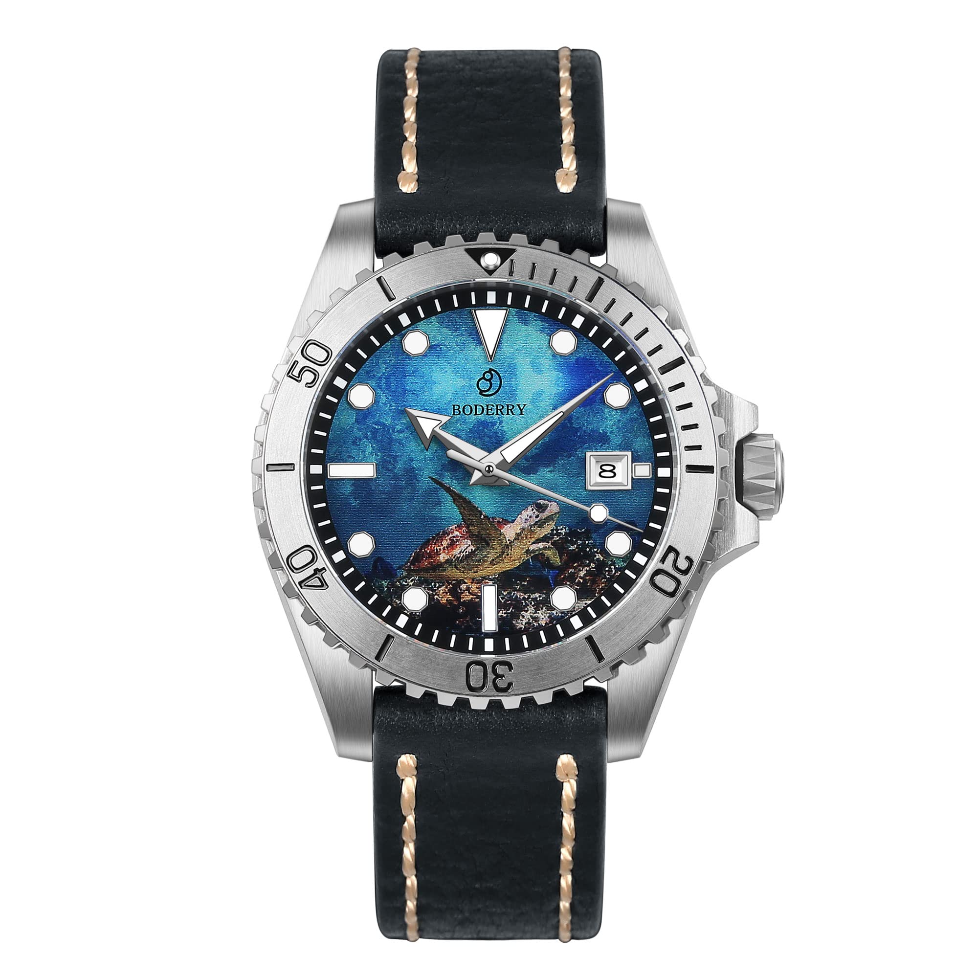 BODERRY Original Japanese Automatic Dive Watches for Men,Titanium Case with Sapphire Crystal -100M Waterproof Mens Mechanical Wrist Watches with Swiss Super Luminova & Screw Down Crown