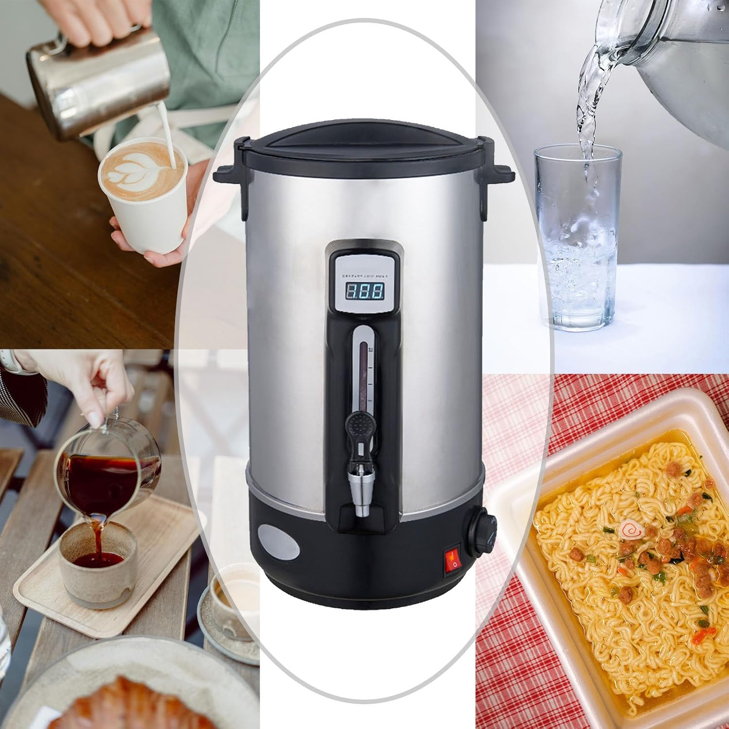 Double Wall Insulation Boiler, Party Hot Water Maker, Stainless Steel Liner, Double-Layer Insulation, Lid With Exhaust Hole, Used To Make Tea, Hot Milk, And Drink Coffee