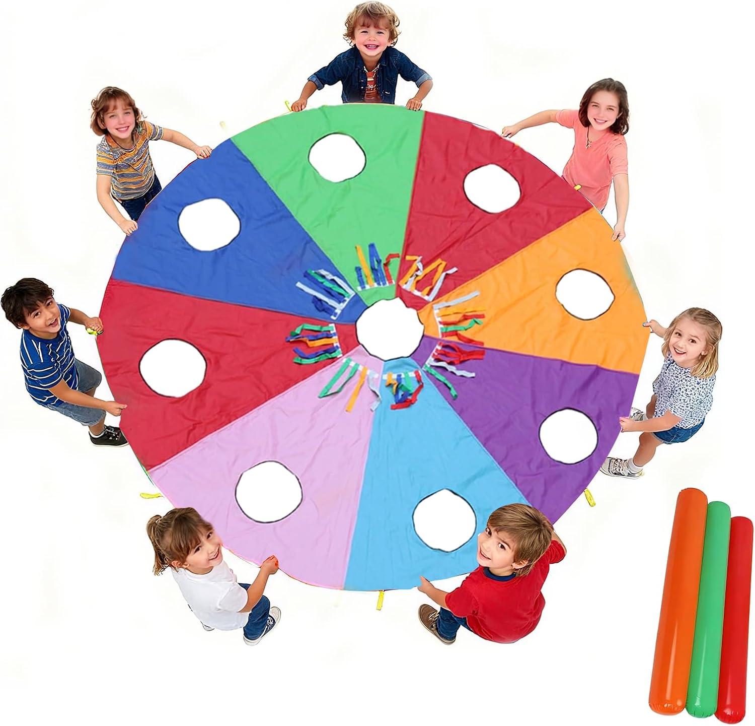 Children’s Rainbow Parachute with 9 Holes, Whack-a-Mole Toy 2 Meter, Early Education Play Activity Toy for Outdoor Family Fun