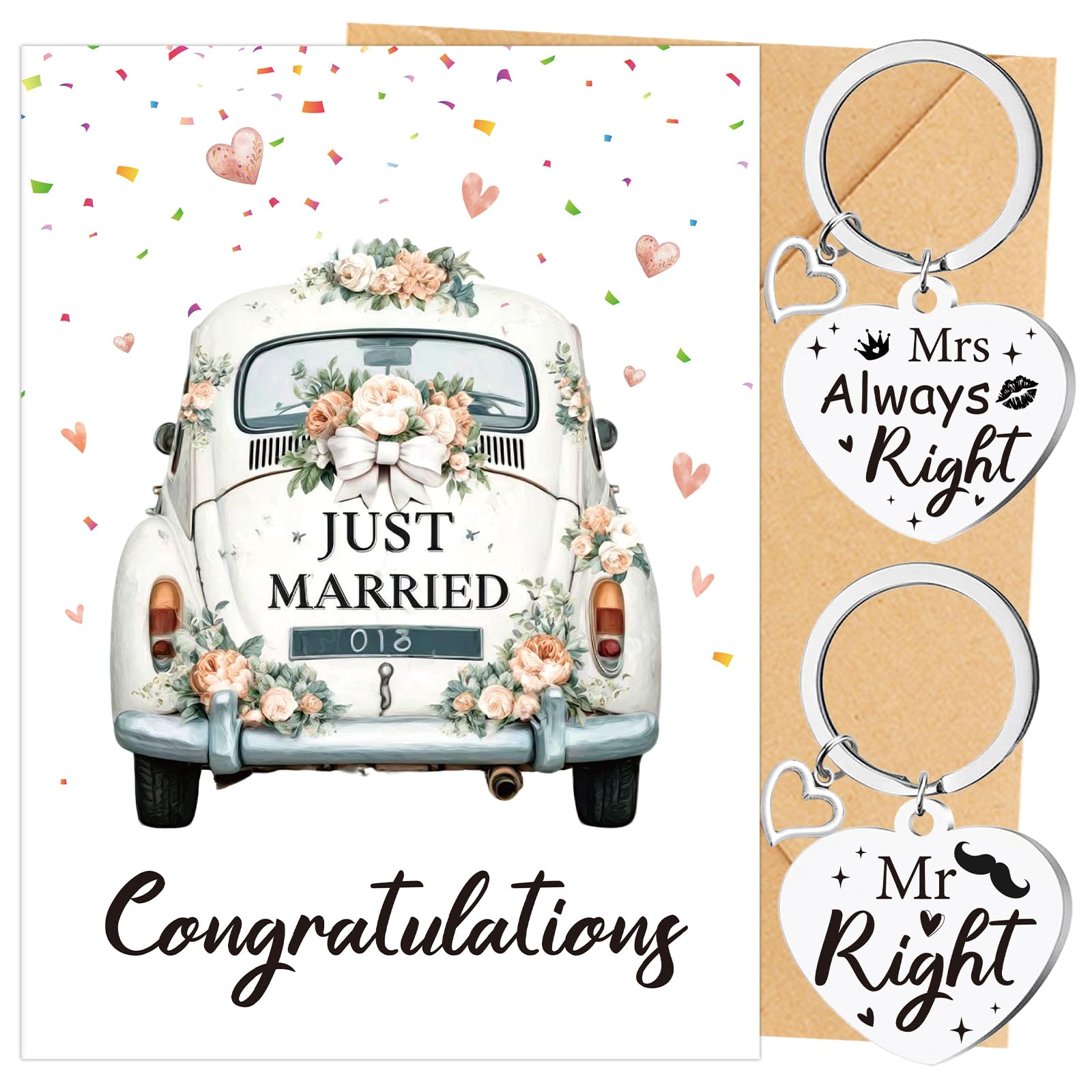 Eiapadeor Wedding Card Gift - Congratulations On Your Wedding Day Card with Keyring Valentines Day Engagement Anniversary Marriage Gift for Him Her Bride Groom Wife Husband New Couple