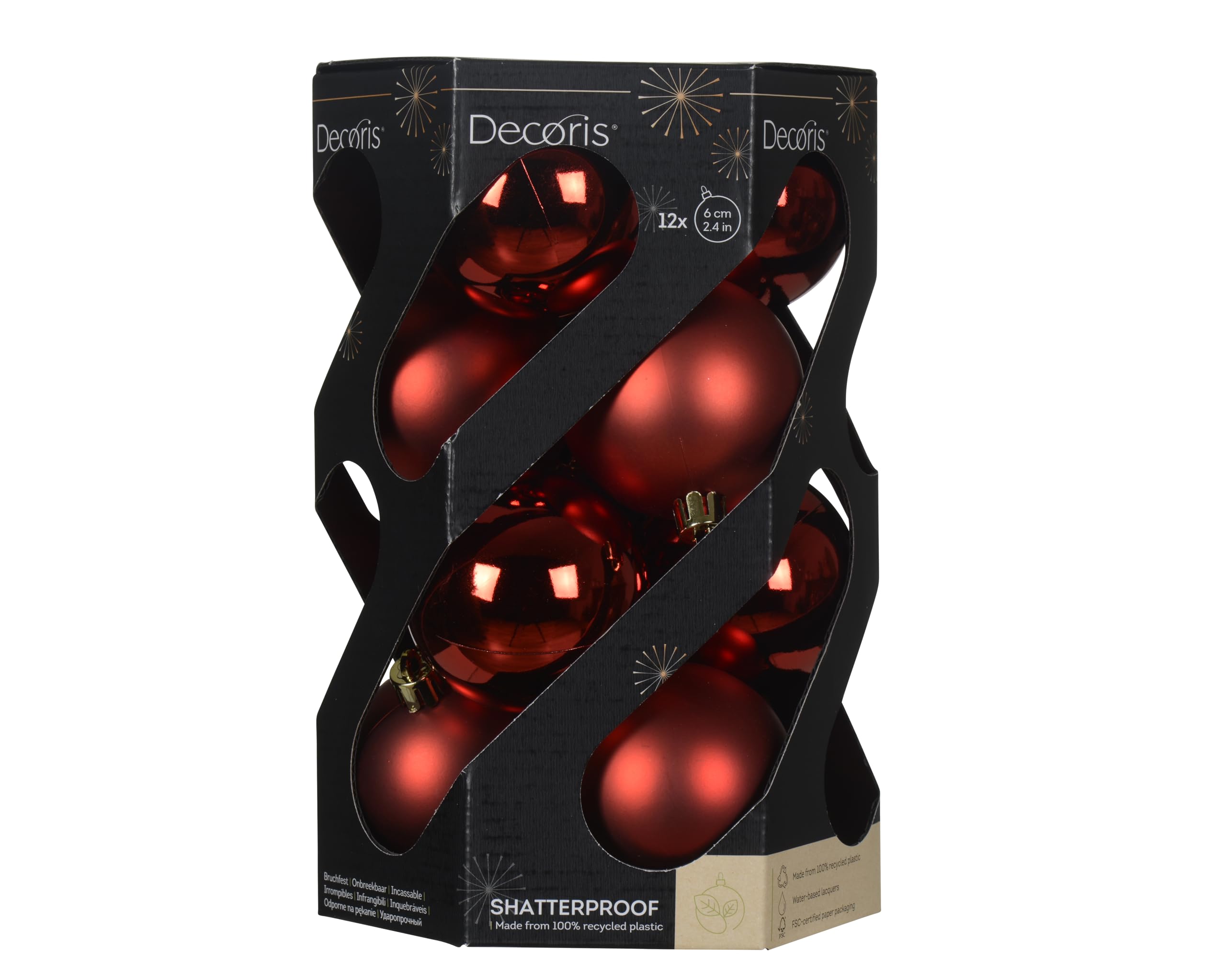 Decoris Baubles Shatterproof Shiny Matt, Red