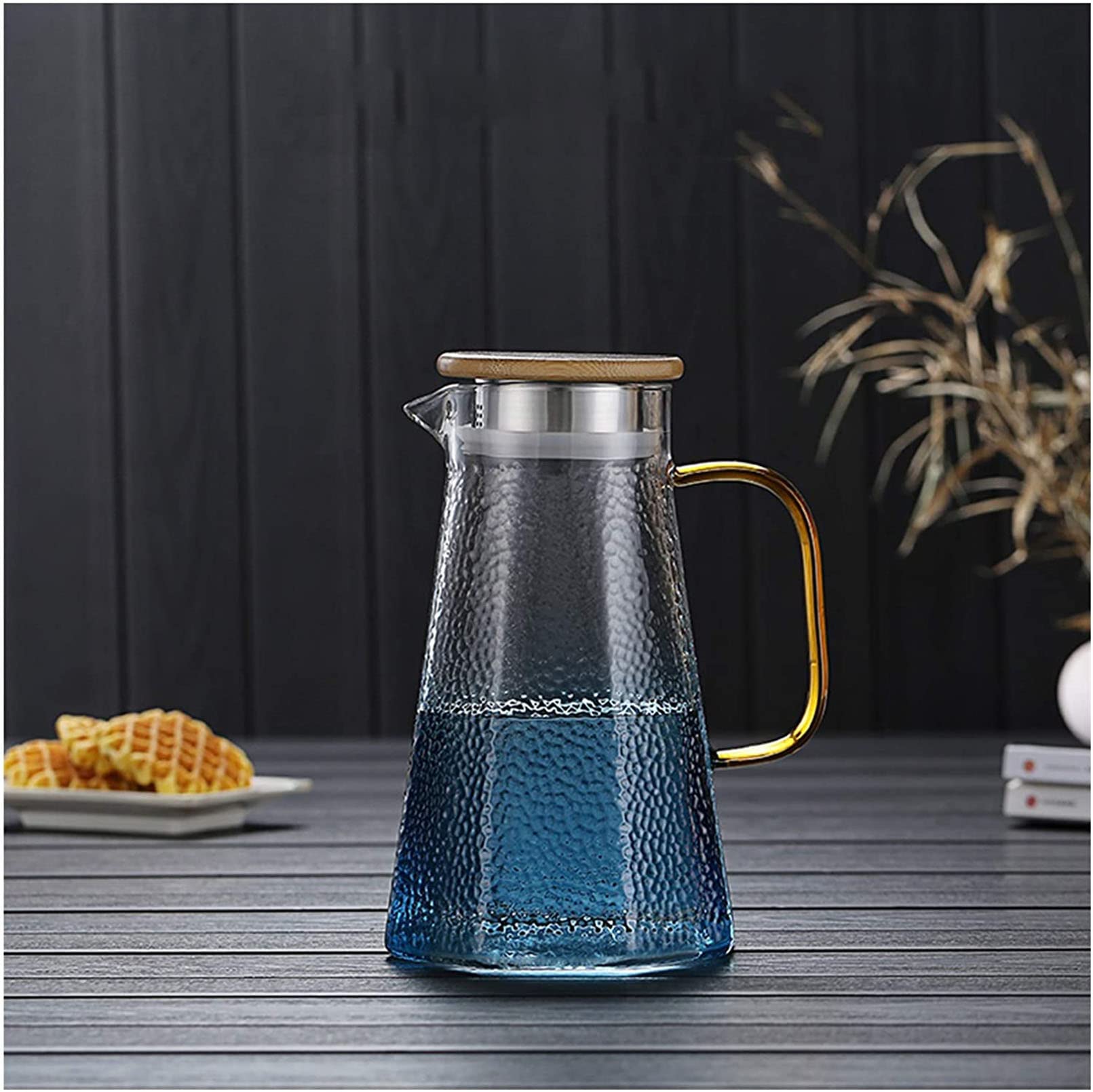 Carafe D'Eau Verre Borosilicaté 1,5L FHISKUNYU - Pichet Avec Couvercle Résistant Chaleur -20°C à +150°C