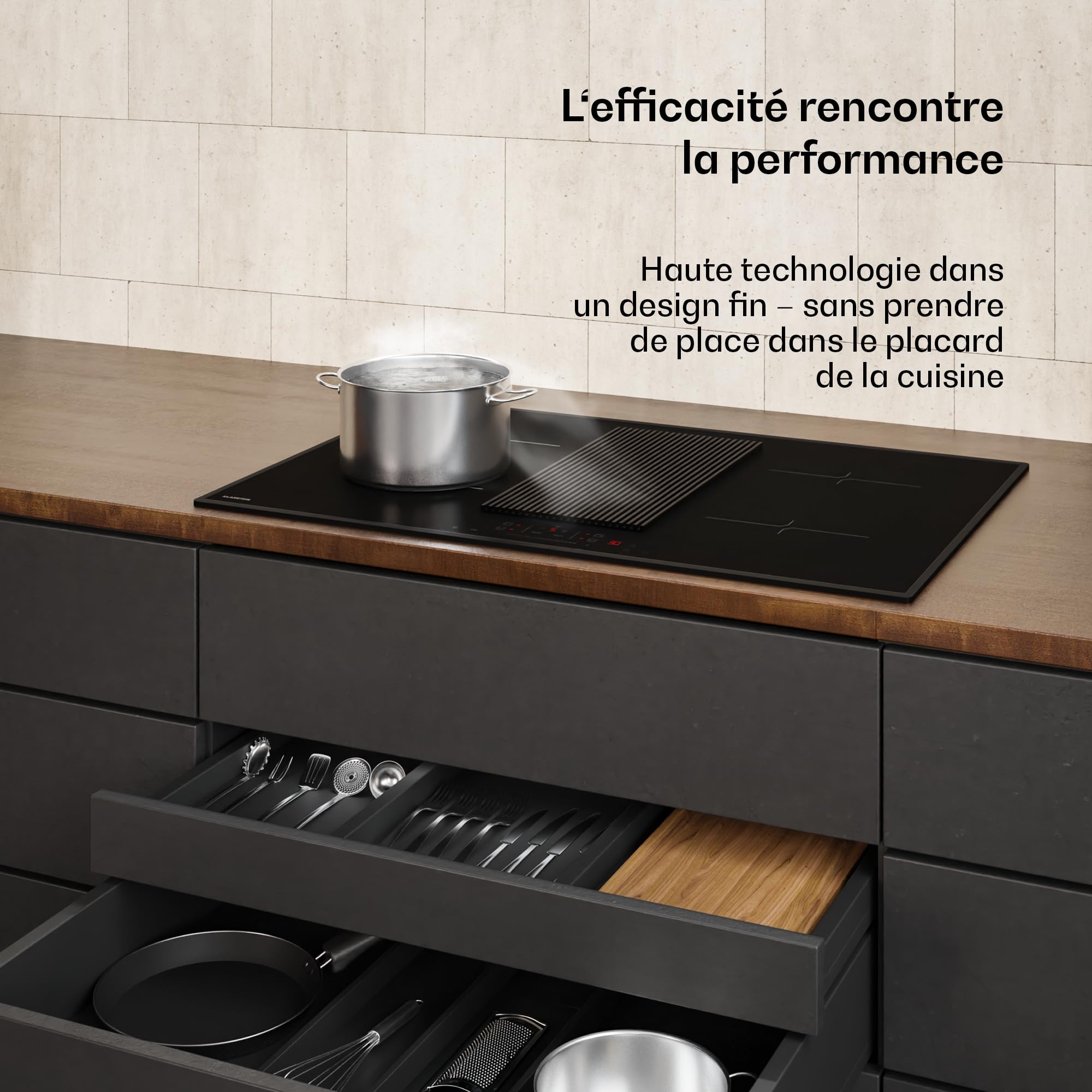 Klarstein Velaire Plaque Induction avec Hotte Intégrée - 4 Zones, 8400W Boost, Curseur Tactile, Minuterie, Sécurité Enfants, Détection Casseroles, Verre Noir 80cm, Plaque Cuisson Hotte Intégrée