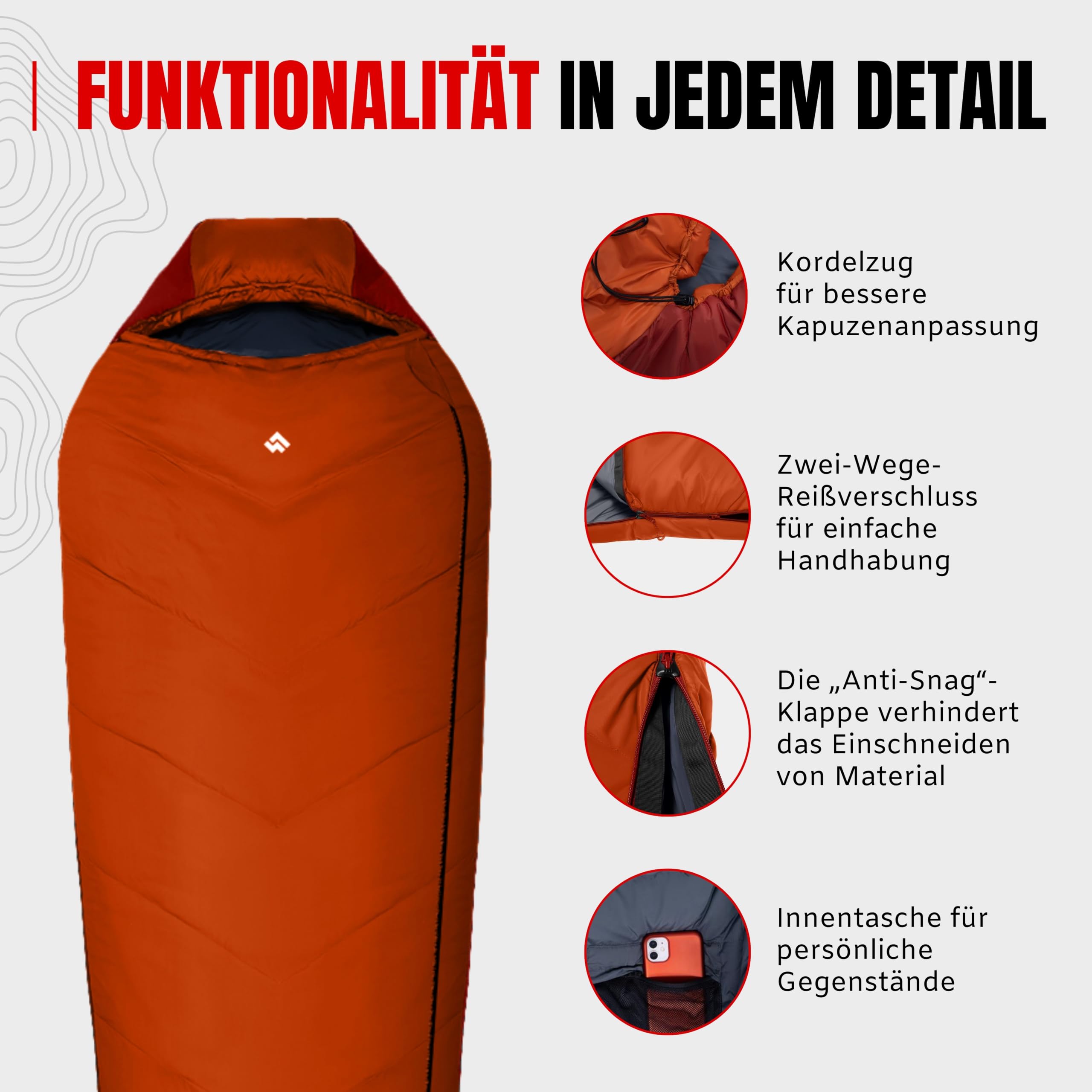 Alpinus - Śpiwór Turystyczny Primalight Pro 1200, Lekki Śpiwór Typu Mumia 215 x 80 cm, z Dwuwarstwową Izolacją, Kempingowy, Pokrowiec z Możliwością Kompresji