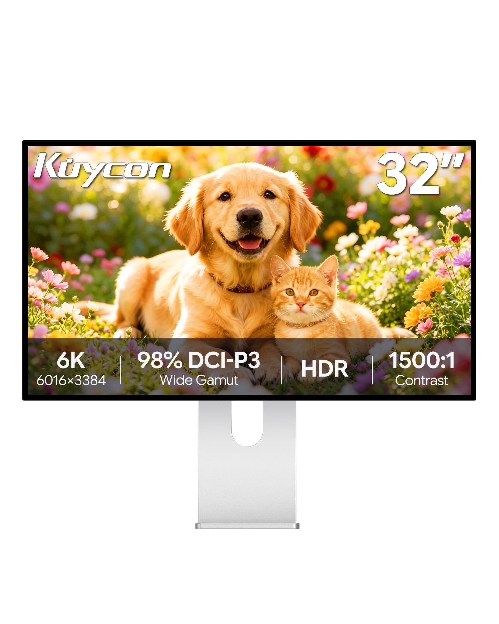 Monitor Kuycon G32X 32 cale FHD (6016 x 3384) 6K, czarny panel IPS, 1,07 miliarda kolorów, 99% sRGB, 5 ms, G-Sync FreeSync, kontrast 1500:1 (Minimalistyczny – z podstawką)