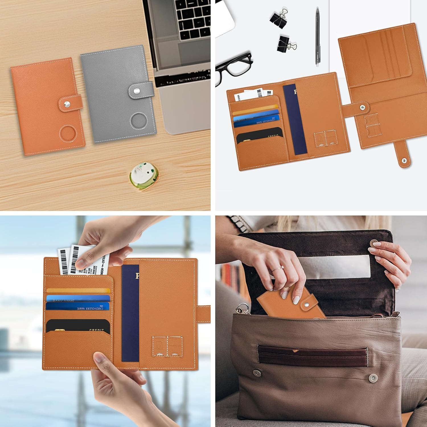 Genuine Leather Passport Holder for Travel, RFID Blocking Passport Wallet with Tracker Holder, Slim Passport Cover Travel Wallet for Women Men, Airport Essentials (Brown) - Image 6